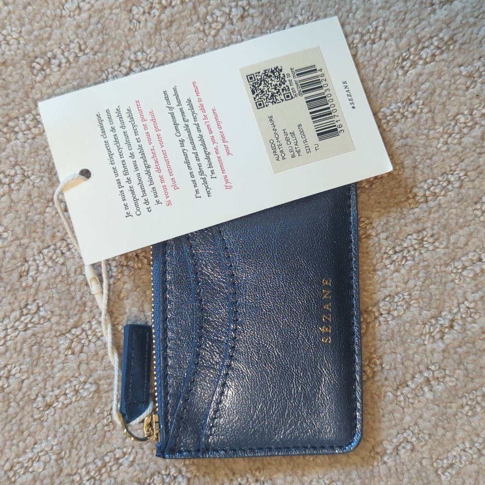 Sezane Alfredo Coin Case Metallic Blue NWT